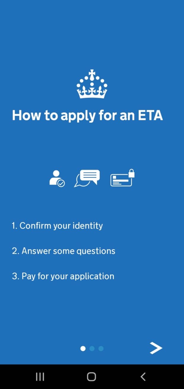 Die Oberfläche der ETA UK App für Android 